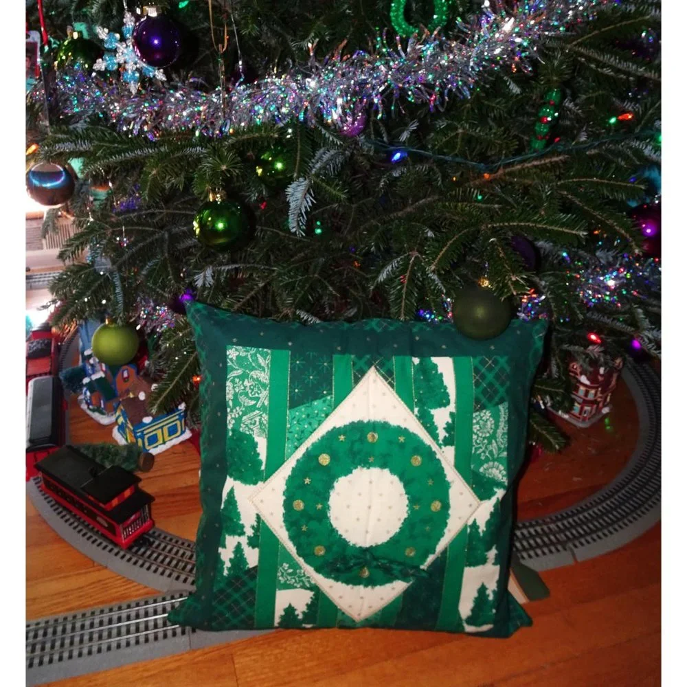 Vintage Large Country Christmas Tree & Wreath Pillow decorative throw pillow
